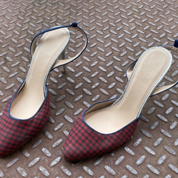 J. Crew Wonen Heel Pump Sandal Shoes Red Plaid Fabric Upper Shoes Size 7 - Picture 11 of 11